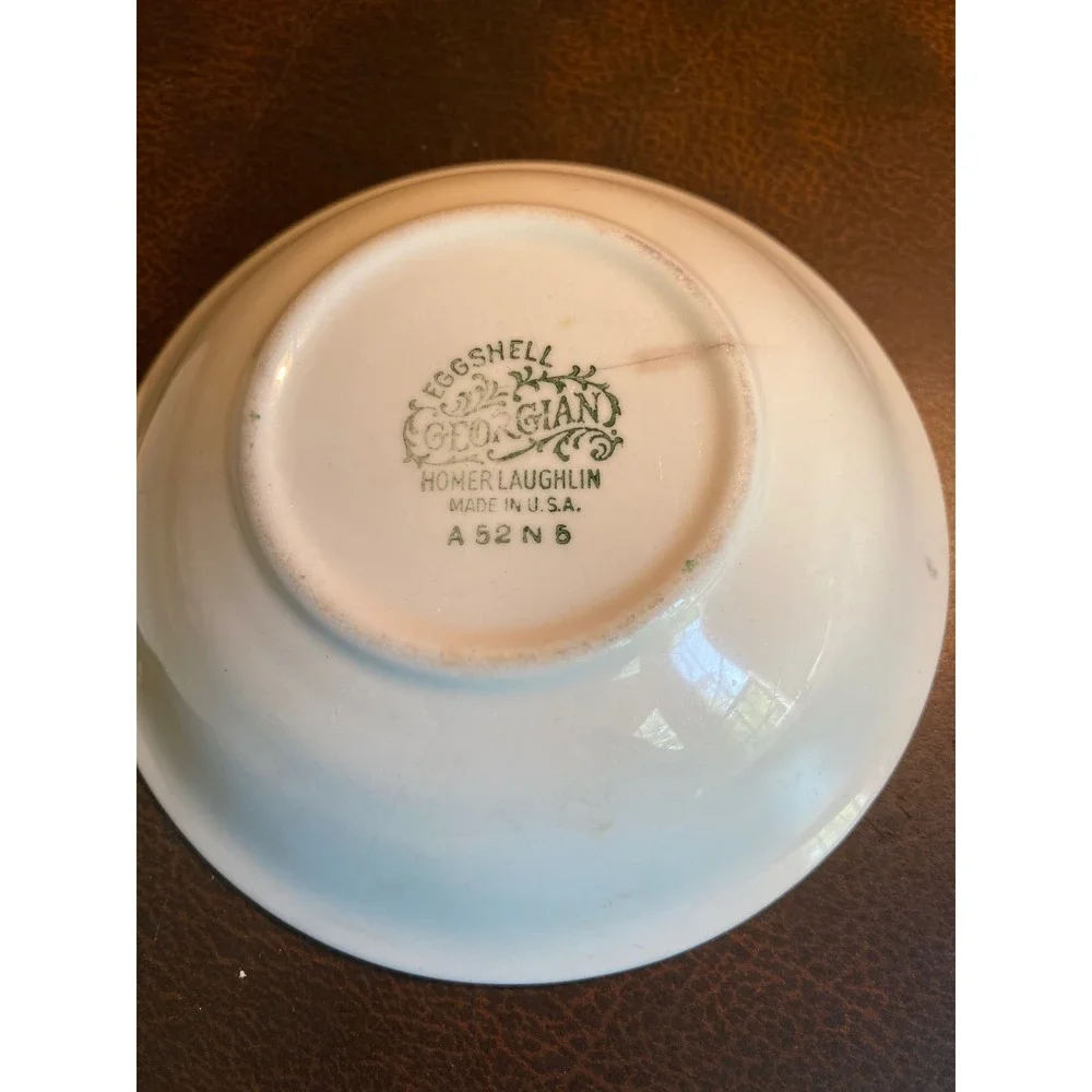 Homer Laughlin Eggshell Georgian Bowl‎ Saucer Set Cream Pink Floral Fair Vintage